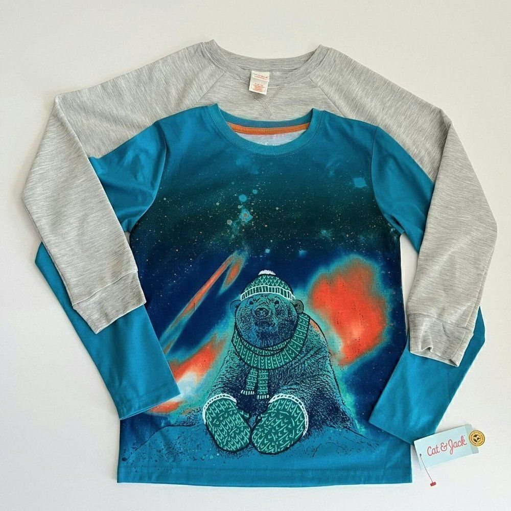 2 Boys M (8/10) Pajama Tops ONLY Mix Match Blue & Gray Cat & Jack